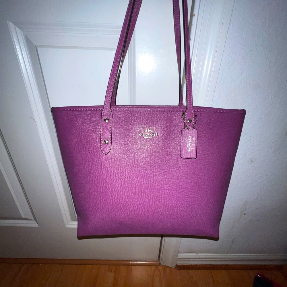 Purple coach leather tote bag purse